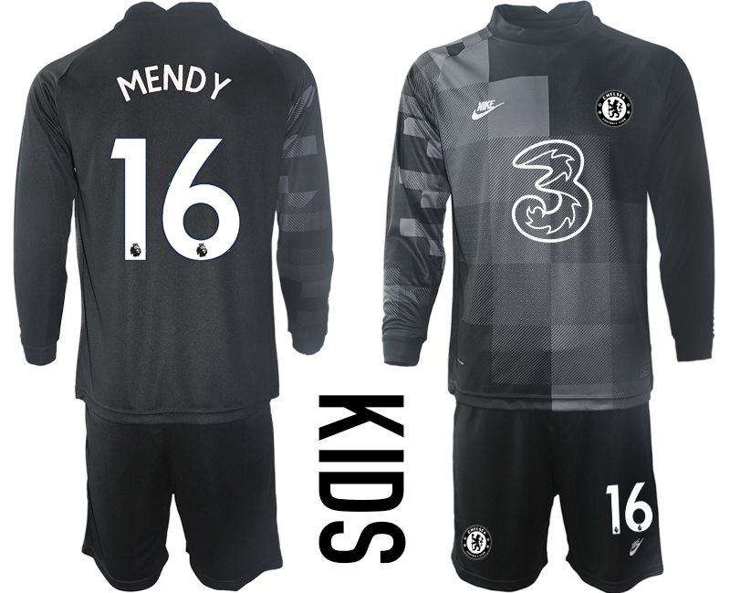 Youth 2021-2022 Club Chelsea black goalkeeper long sleeve #16 Soccer Jersey